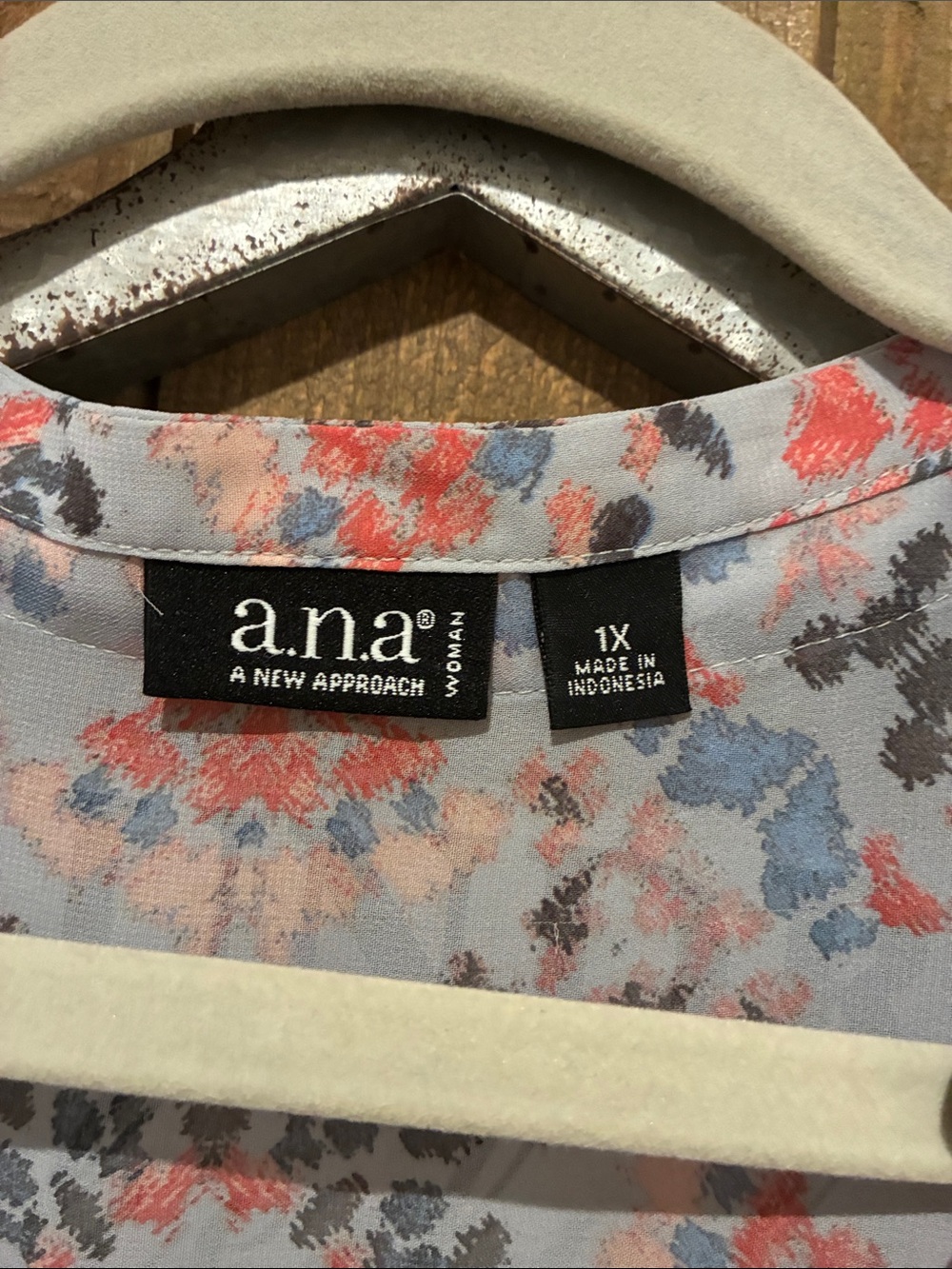 a.n.a Coral and Blue Patterned Henley Blouse - Picture 2 of 4